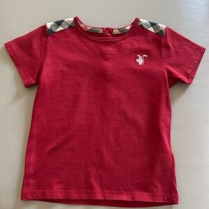 Baby Burberry Red Shirt With Plaid Shoulders Size 3Y (runs small)